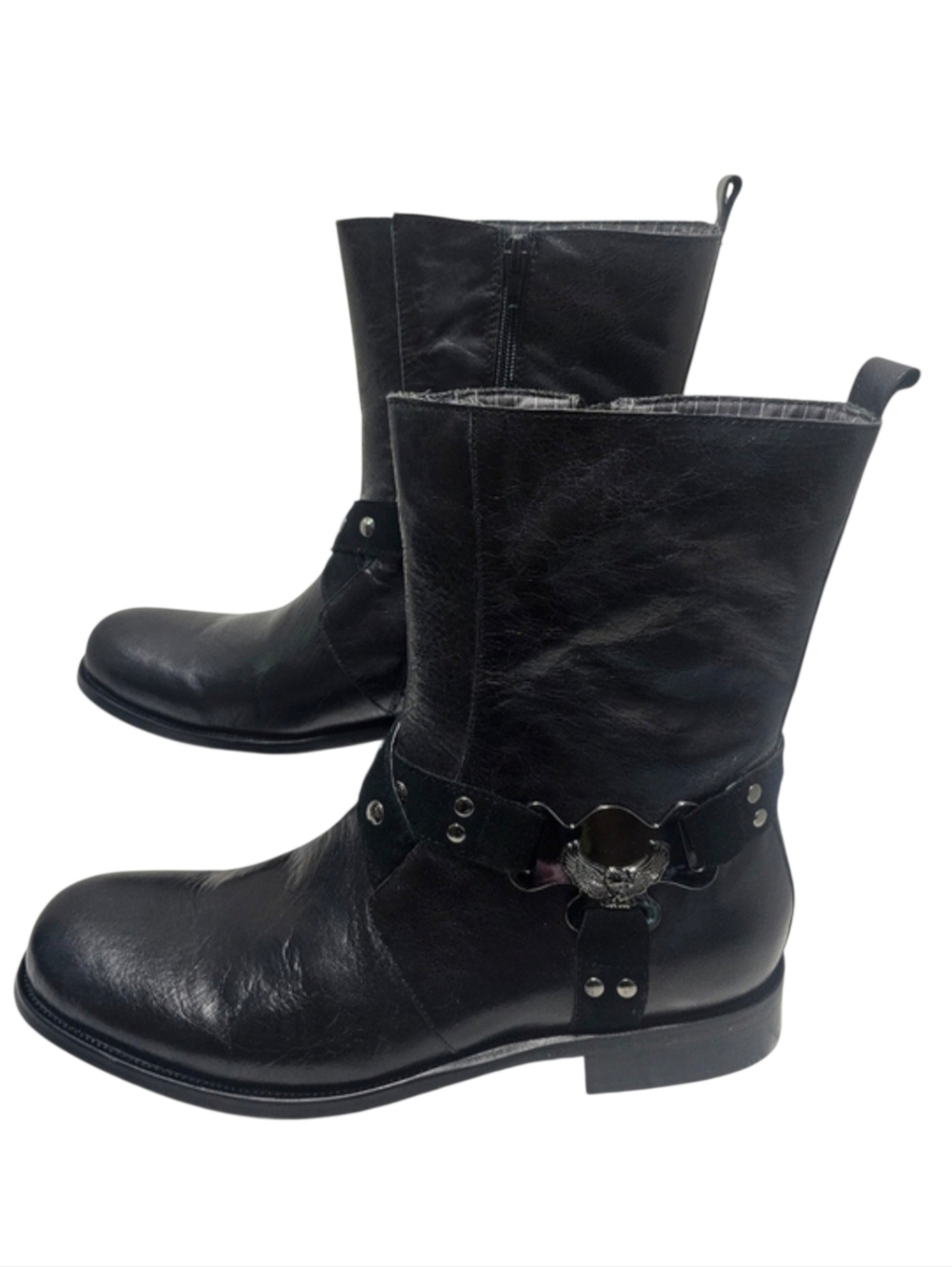 Black Rooster Men's Leather Harness Black Eagle Emblem Boots Sz 10